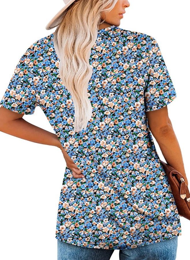 ROSELINLIN Womens Long Sleeve Tunic Tops for Leggings Loose Fit Button Pullover Shirts with Shirring Hem S-3XL, Orangeblue, XL - Image 4