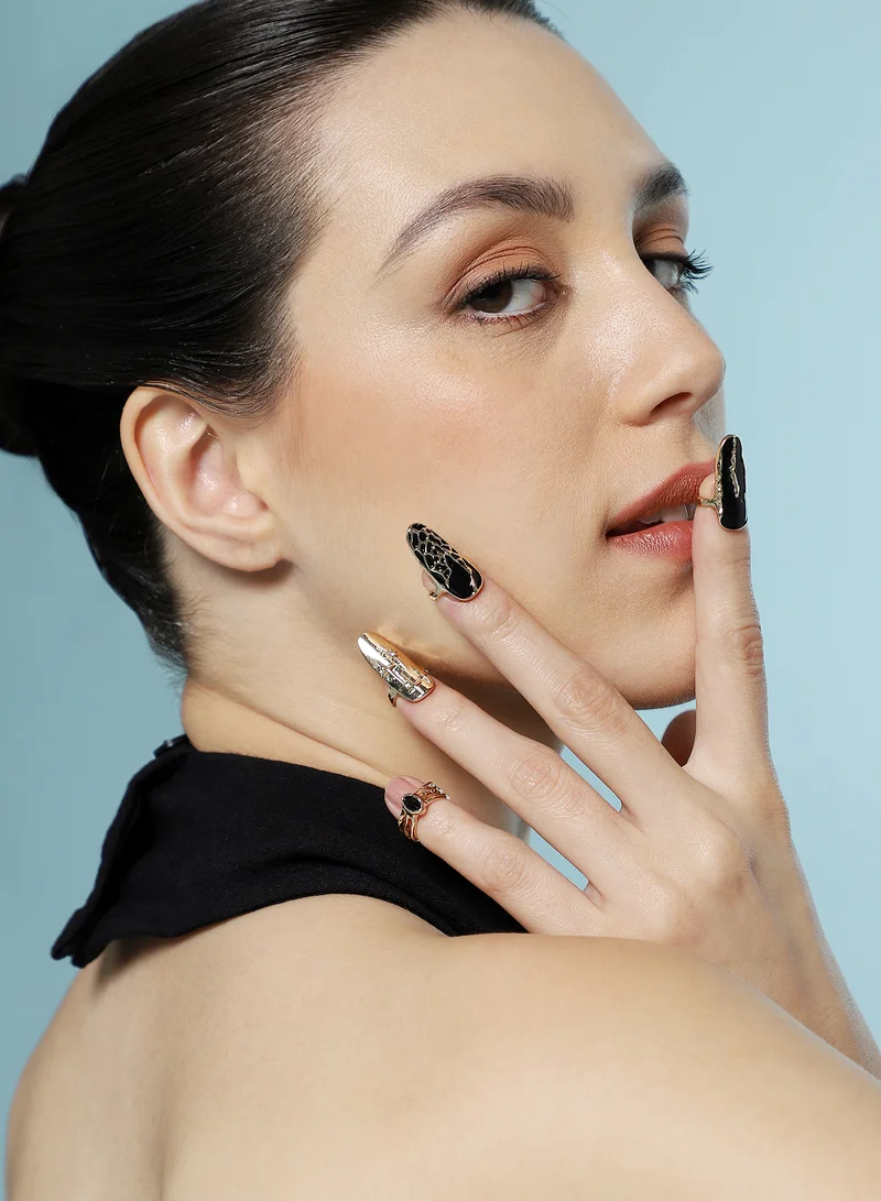 SOHI SOHI Women The Enamel-Goliath Nail Ring Set | California  Colour | One-Size | Metallic Alloy Material | Adjustable Closure | Ring For Casual & Evening Wear