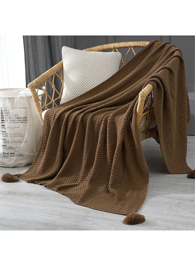 Tassel Design Warm Blanket Polyester Brown 130x170cm - Image 3