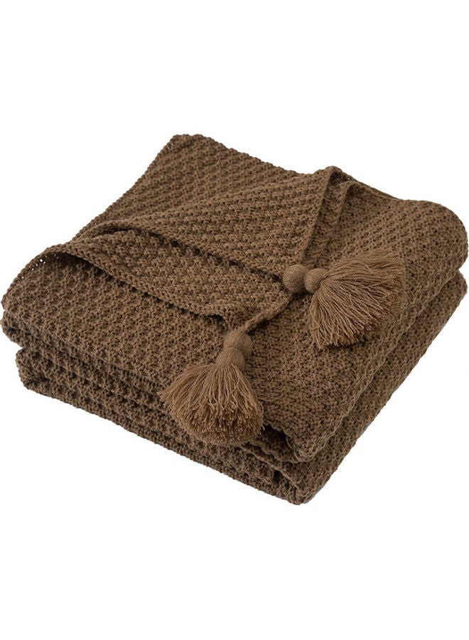 Tassel Design Warm Blanket Polyester Brown 130x170cm - Image 1