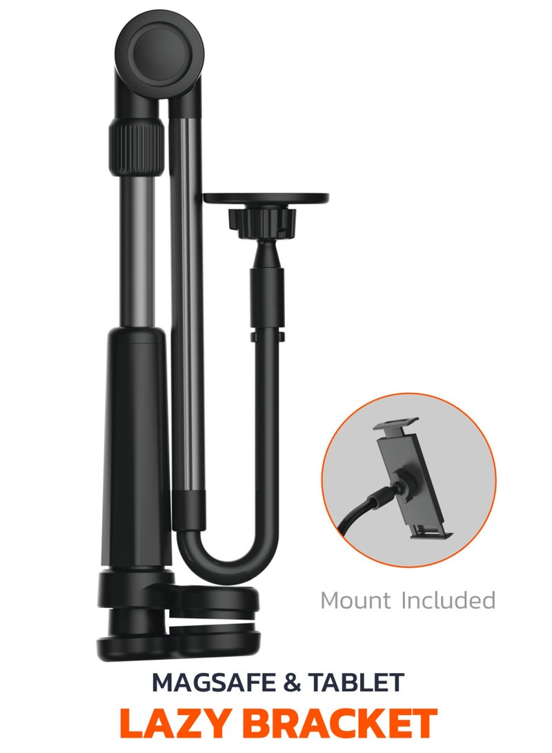 porodo Lazy Man Stand with Magnetic Suction 92cm Height /Bracket Stand for Phone & Tablet / Magsafe Compatible/ Universal, Adjustable Stand for Hands-Free Use/ Foldable & Adjustable Phone Holder - Black - Image 1
