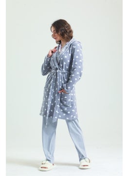 Magic Form 35252 Women's Hooded Fleece Dressing Gown-Grey  - Image 4