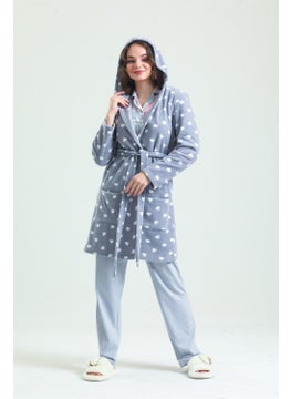 Magic Form 35252 Women's Hooded Fleece Dressing Gown-Grey  - Image 2
