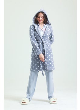 Magic Form 35252 Women's Hooded Fleece Dressing Gown-Grey  - Image 1
