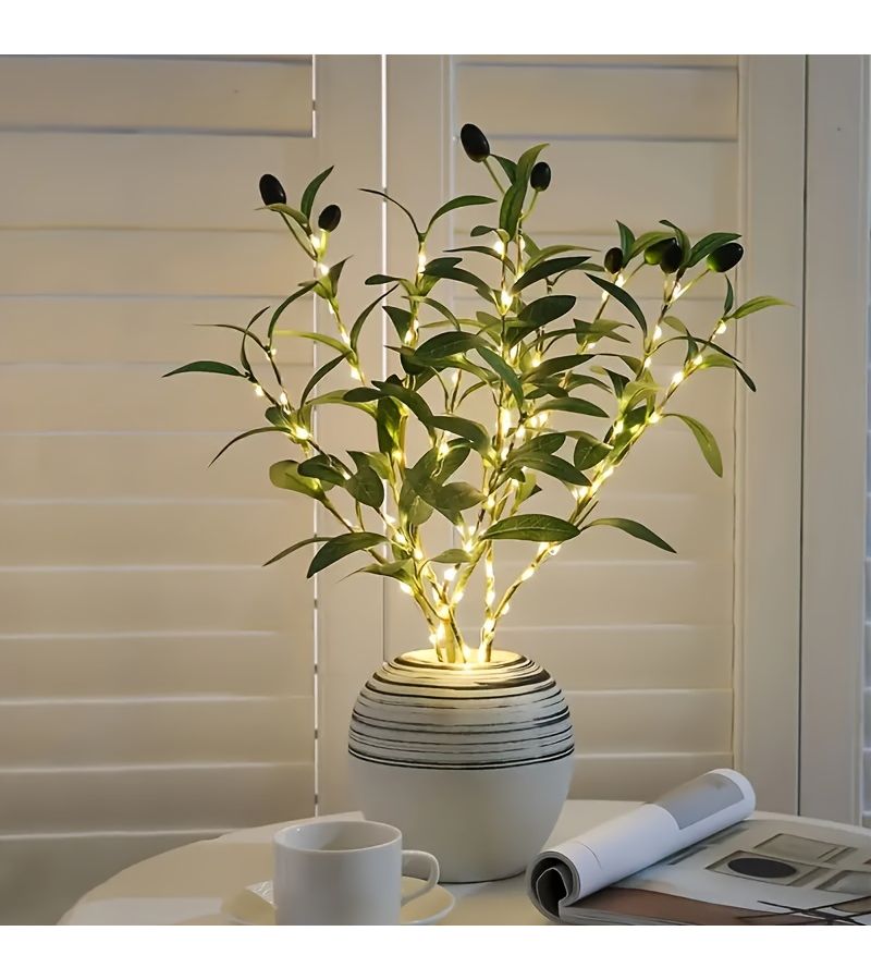 Adjustable Olive Green LED Simulation Branch Light With Warm White String For Home Decor - Image 3