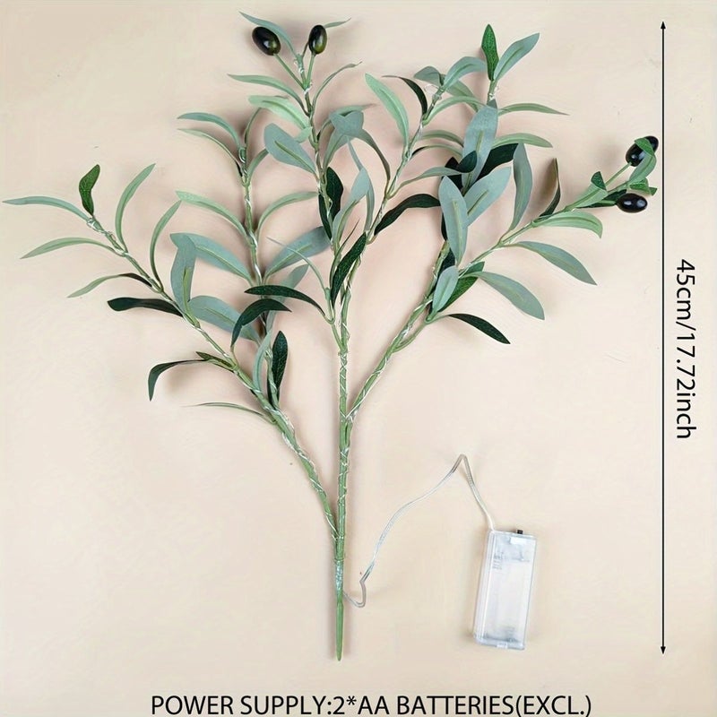 Adjustable Olive Green LED Simulation Branch Light With Warm White String For Home Decor - Image 1