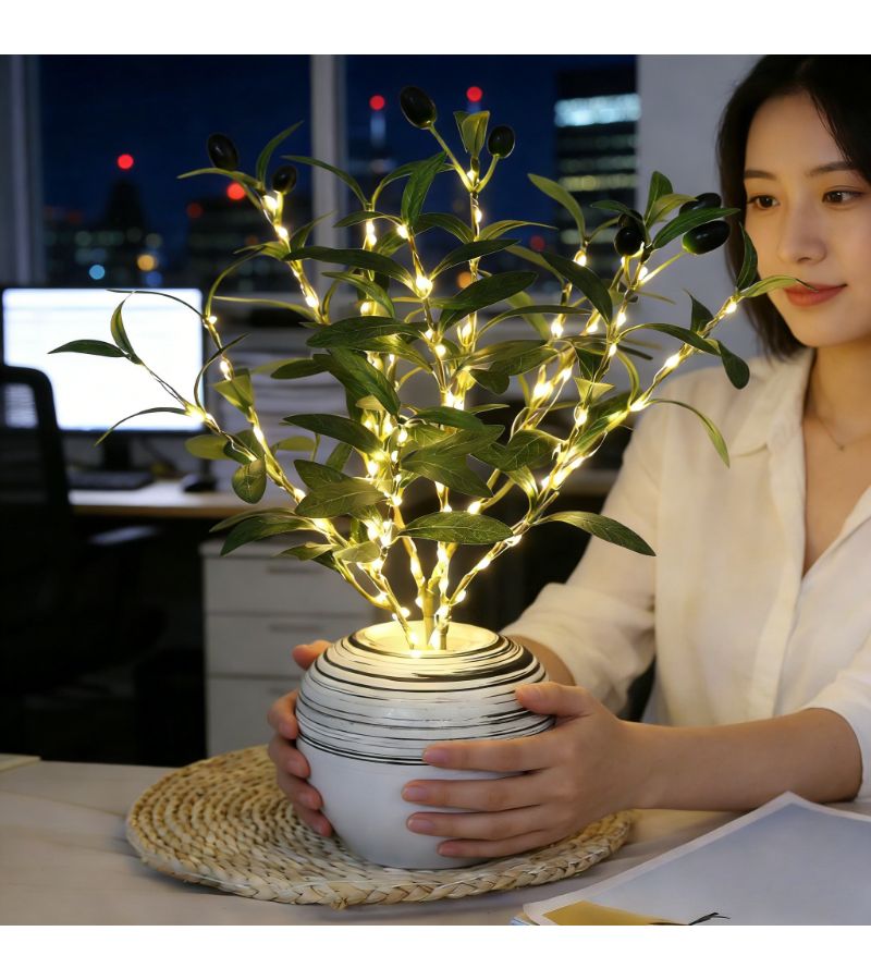 Adjustable Olive Green LED Simulation Branch Light With Warm White String For Home Decor - Image 5
