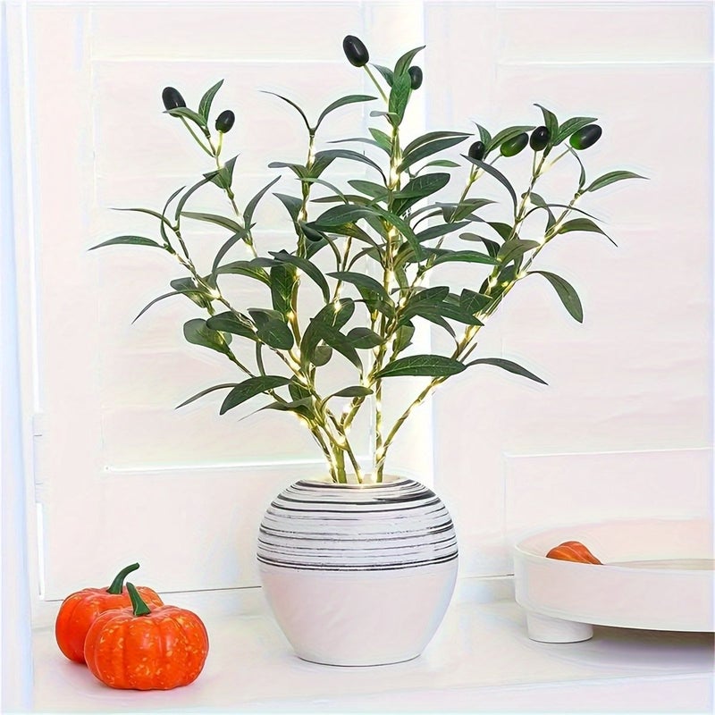 Adjustable Olive Green LED Simulation Branch Light With Warm White String For Home Decor - Image 2