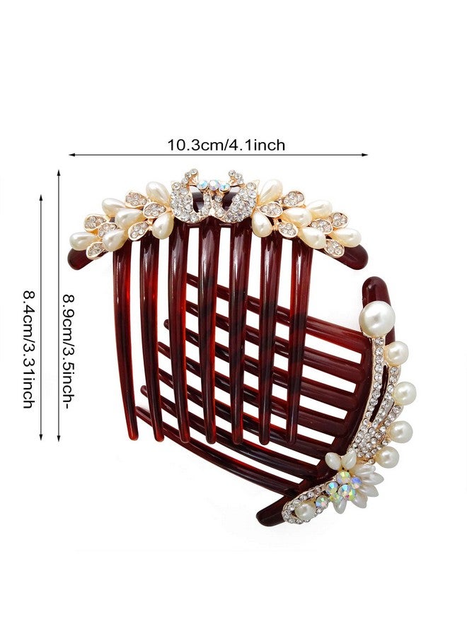 HONBAY 2Pcs 7 Teeth Hair Side Combs Pearl Crystal Rhinestone Floral Twist Combs Rhinestone Flower Hairpin Decorative Hair Combs Accessories For Women (2 Style) - Image 3