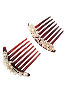 HONBAY 2Pcs 7 Teeth Hair Side Combs Pearl Crystal Rhinestone Floral Twist Combs Rhinestone Flower Hairpin Decorative Hair Combs Accessories For Women (2 Style)  - Image 2