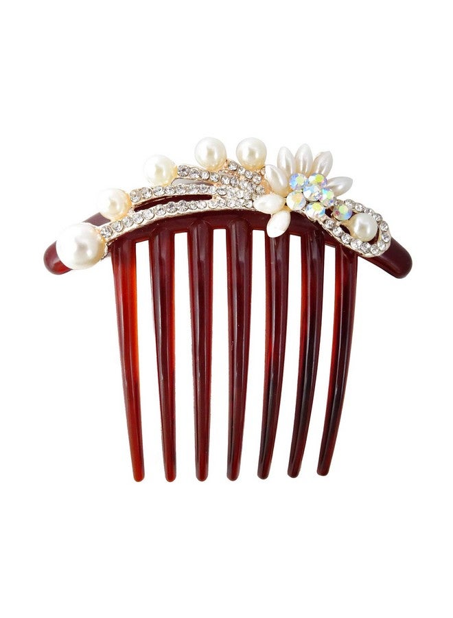 HONBAY 2Pcs 7 Teeth Hair Side Combs Pearl Crystal Rhinestone Floral Twist Combs Rhinestone Flower Hairpin Decorative Hair Combs Accessories For Women (2 Style) - Image 4