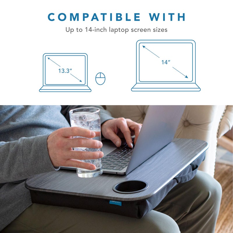 LAPGEAR Cup Holder Lap Desk with Device Ledge - Gray Woodgrain - Fits up to 14 Inch Laptops - Style No. 46325 - Image 2