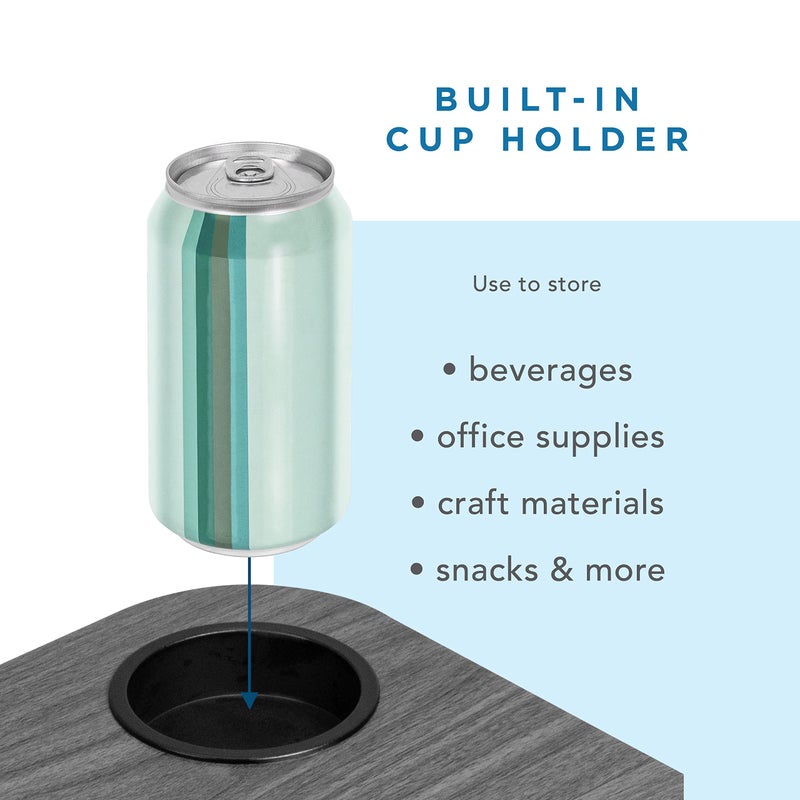 LAPGEAR Cup Holder Lap Desk with Device Ledge - Gray Woodgrain - Fits up to 14 Inch Laptops - Style No. 46325 - Image 3