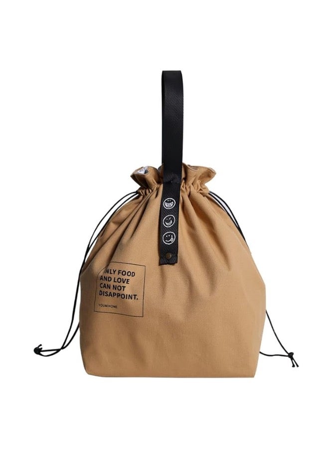 Canvas Insulated Lunch Bag with Drawstring Closure, Wide-Open Foldable and Lightweight Lunch Tote Bag, Cooler Tote Bag for Work Office Picnic,Beige - Image 1