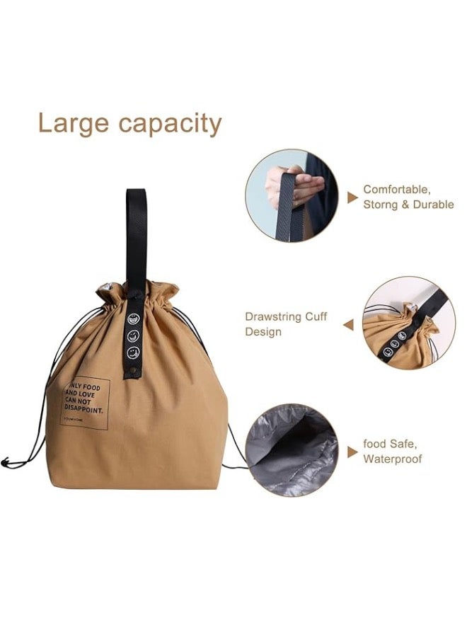 Canvas Insulated Lunch Bag with Drawstring Closure, Wide-Open Foldable and Lightweight Lunch Tote Bag, Cooler Tote Bag for Work Office Picnic,Beige - Image 4