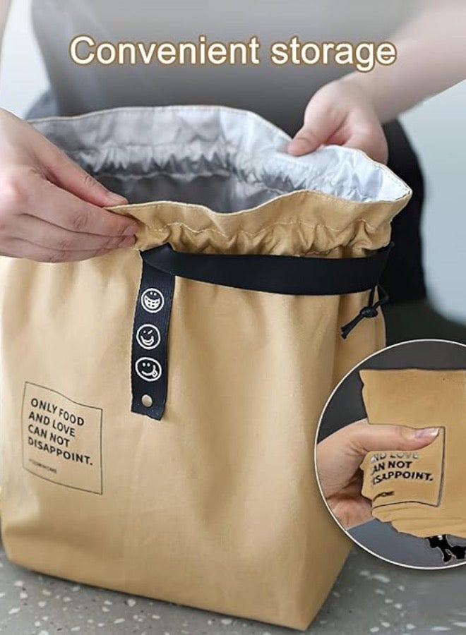 Canvas Insulated Lunch Bag with Drawstring Closure, Wide-Open Foldable and Lightweight Lunch Tote Bag, Cooler Tote Bag for Work Office Picnic,Beige - Image 2