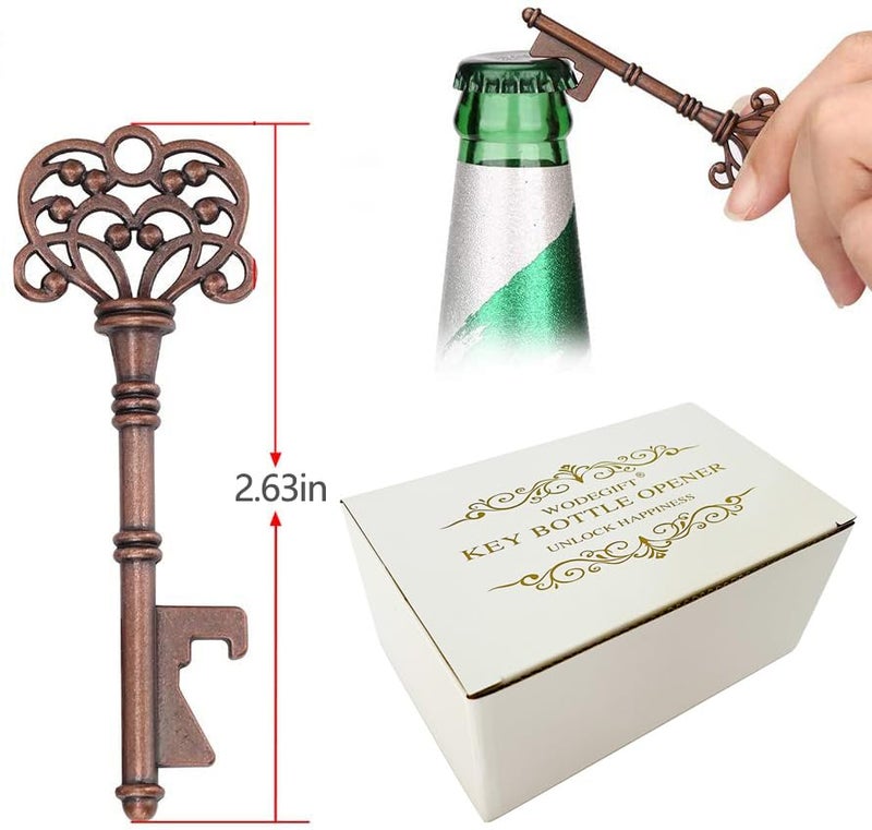 WODEGIFT 100 PCS Wedding Favors Party Favors Key Bottle OpenerVintage Skeleton Key Bottle Openers with Escort Tag Cards and Key ChainsRed Copper - Image 5