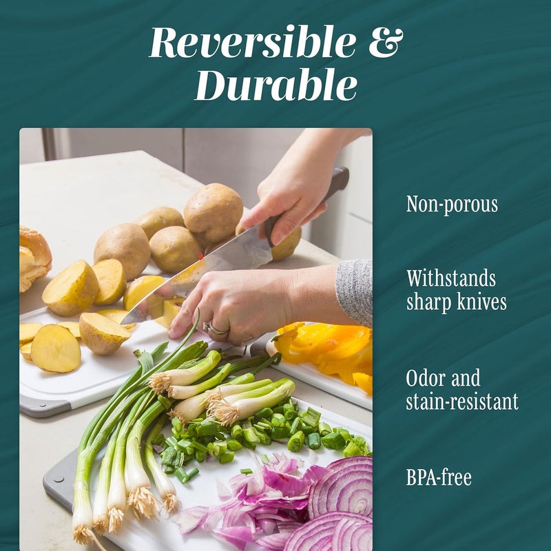 HOMWE Cutting Boards for Kitchen - BPA-Free Chopping Board - Different Sizes & Non Slip Handles - Reversible, Large Cutting Board Set - Unique Gifts for Cooks Who Have Everything - 3-Pack Gray - Image 2
