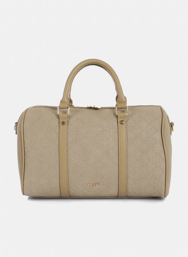 DejaVu Embossed Logo Pattern Beige Top Handle Bag - Image 1