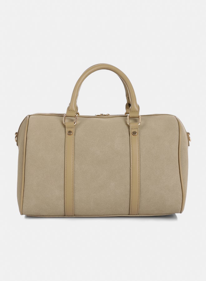 DejaVu Embossed Logo Pattern Beige Top Handle Bag - Image 3