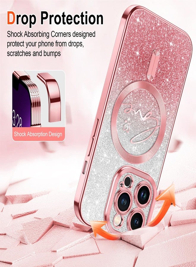 Hython for iPhone 13 Pro Case Glitter, Compatible with MagSafe Love Heart Magnetic Clear Phone Cases for Women Girls, Full Camera Protection Sparkle Plating Shockproof Protective Cover, Pink - Image 5