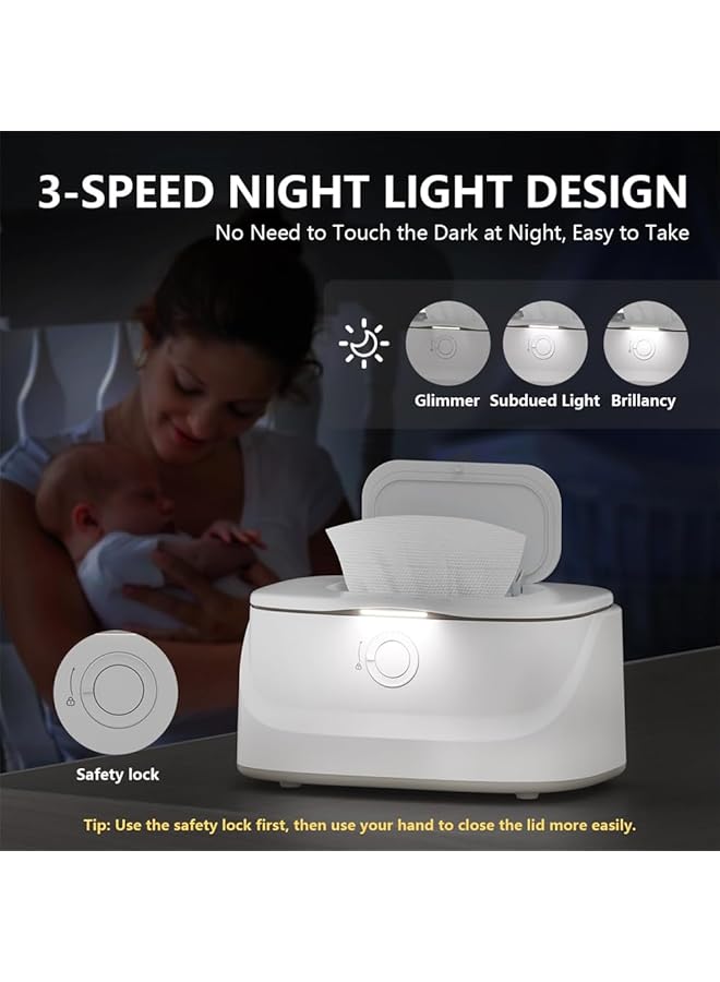 Azonee Baby Wipe Warmer And Wet Wipes Dispenser 3 Modes Temperature Control Large Capacity With Night Light Portable Diaper Wipes Warmer For Newborns Baby Shower Gifts - Image 4