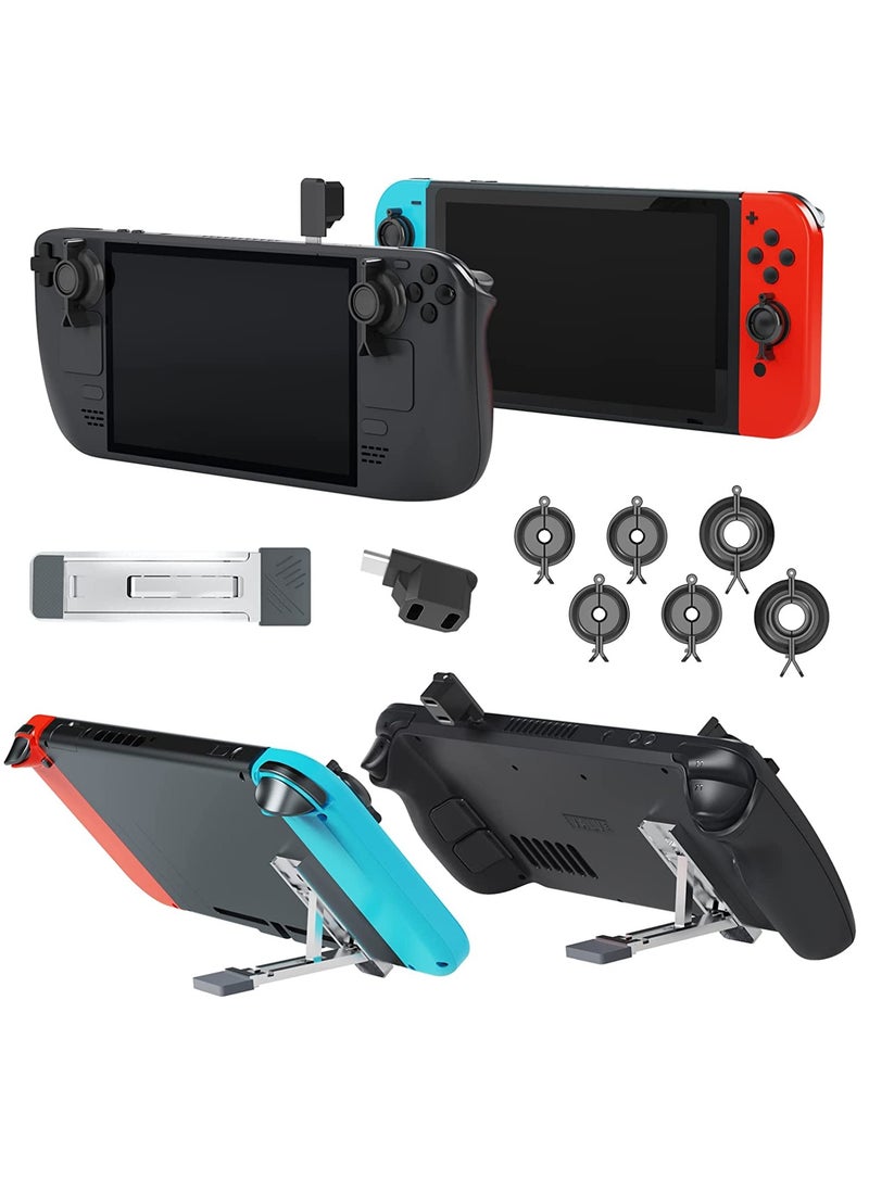 Generic Steam Deck Joystick Guard Set: 6 Protective Holders, 1 Kickstand, and 1 90-Degree USB-C Male to Dual USB-C Adapter for Switch Lite and Phones.  - Image 1