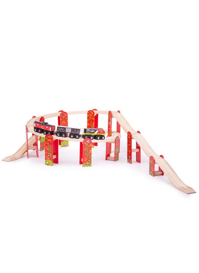 Bigjigs Rail Bigjigs Rail, High Level Train Track Expansion Pack, Wooden Toys, Bigjigs Train Accessories, Wooden Train Track, Train Toys, Wooden Toys for 3 4 5 Year Olds  - Image 1