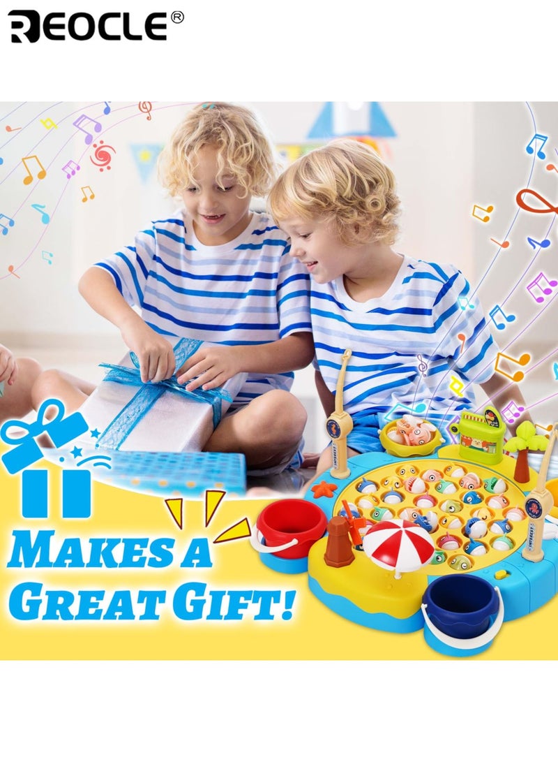 ريوكل لعبة صيد سمك كهربائية للأطفال مزودة بلوحة دوارة وموسيقى، لعبة صيد سمك للأطفال مع مجموعة من 35 سمكة، مناسبة للمنافسة على سطح المكتب. - Image 2