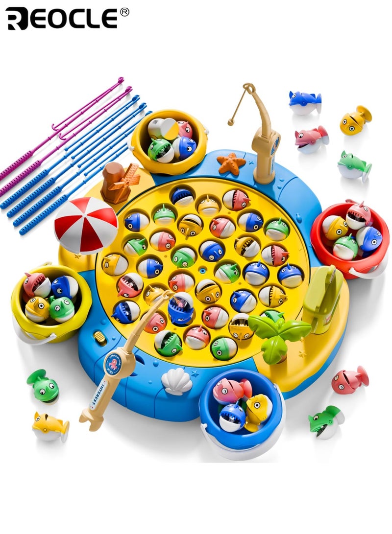 ريوكل لعبة صيد سمك كهربائية للأطفال مزودة بلوحة دوارة وموسيقى، لعبة صيد سمك للأطفال مع مجموعة من 35 سمكة، مناسبة للمنافسة على سطح المكتب. - Image 1