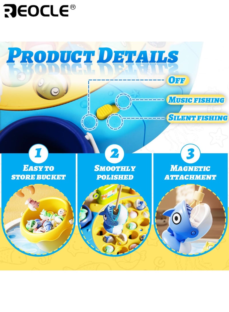 ريوكل لعبة صيد سمك كهربائية للأطفال مزودة بلوحة دوارة وموسيقى، لعبة صيد سمك للأطفال مع مجموعة من 35 سمكة، مناسبة للمنافسة على سطح المكتب. - Image 5