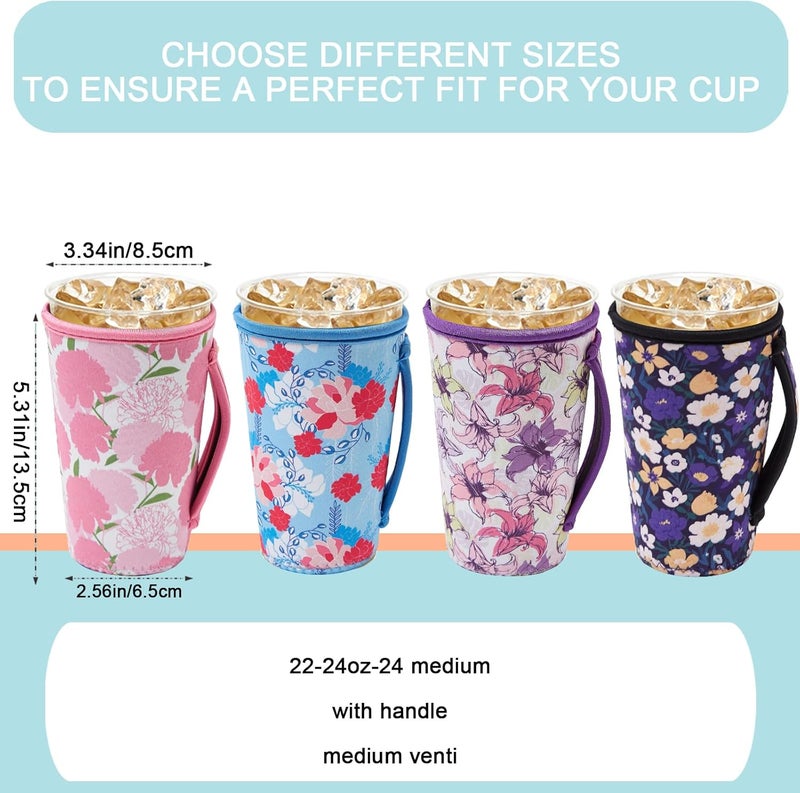 4 Pack Iced Coffee Sleeve,reusable Neoprene Cup Sleeves Suitable For Beverage Sleeve For Hot And Cold Coffee Or Ice Drink Coffee Cup Coffee cup sleeve for Starbucks coffee cup(Cute flowers,22-24 OZ) - Image 2
