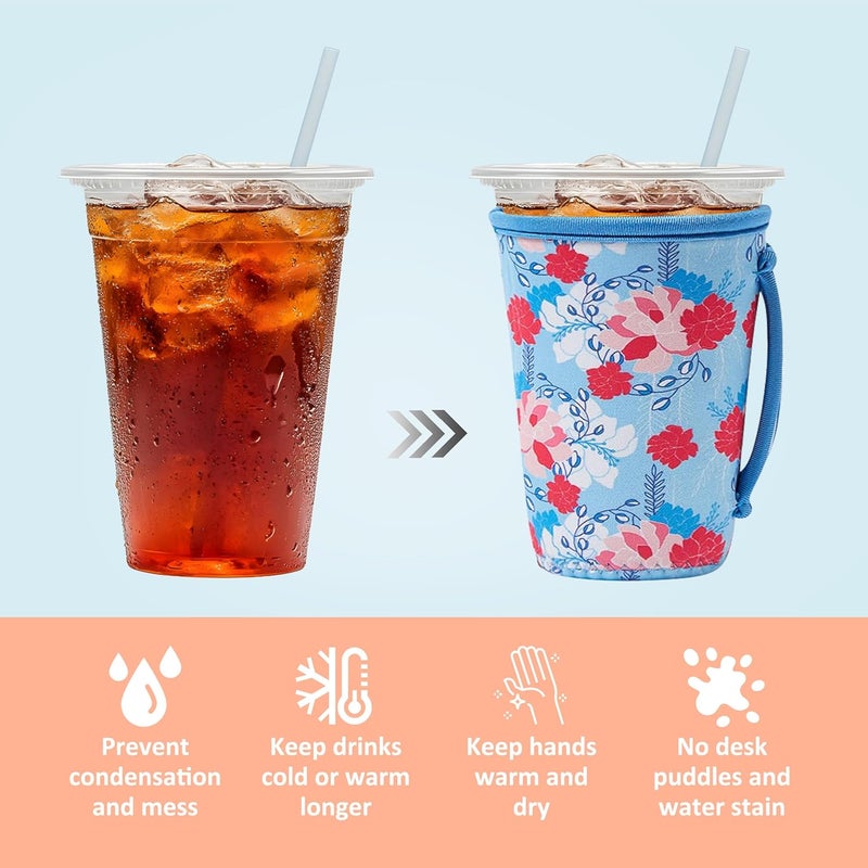 4 Pack Iced Coffee Sleeve,reusable Neoprene Cup Sleeves Suitable For Beverage Sleeve For Hot And Cold Coffee Or Ice Drink Coffee Cup Coffee cup sleeve for Starbucks coffee cup(Cute flowers,22-24 OZ) - Image 4
