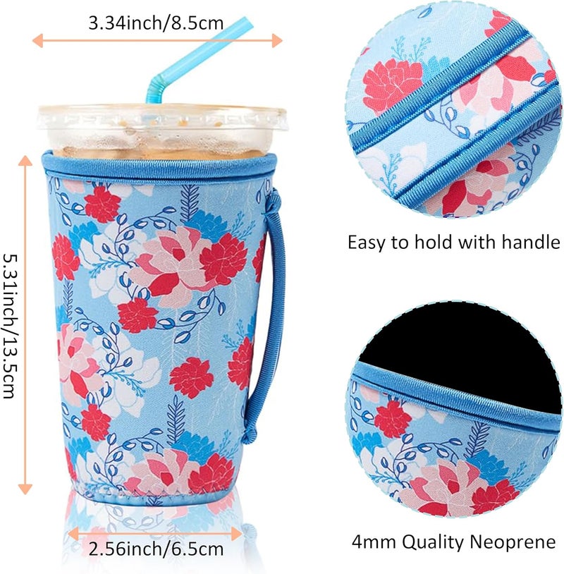 4 Pack Iced Coffee Sleeve,reusable Neoprene Cup Sleeves Suitable For Beverage Sleeve For Hot And Cold Coffee Or Ice Drink Coffee Cup Coffee cup sleeve for Starbucks coffee cup(Cute flowers,22-24 OZ) - Image 3