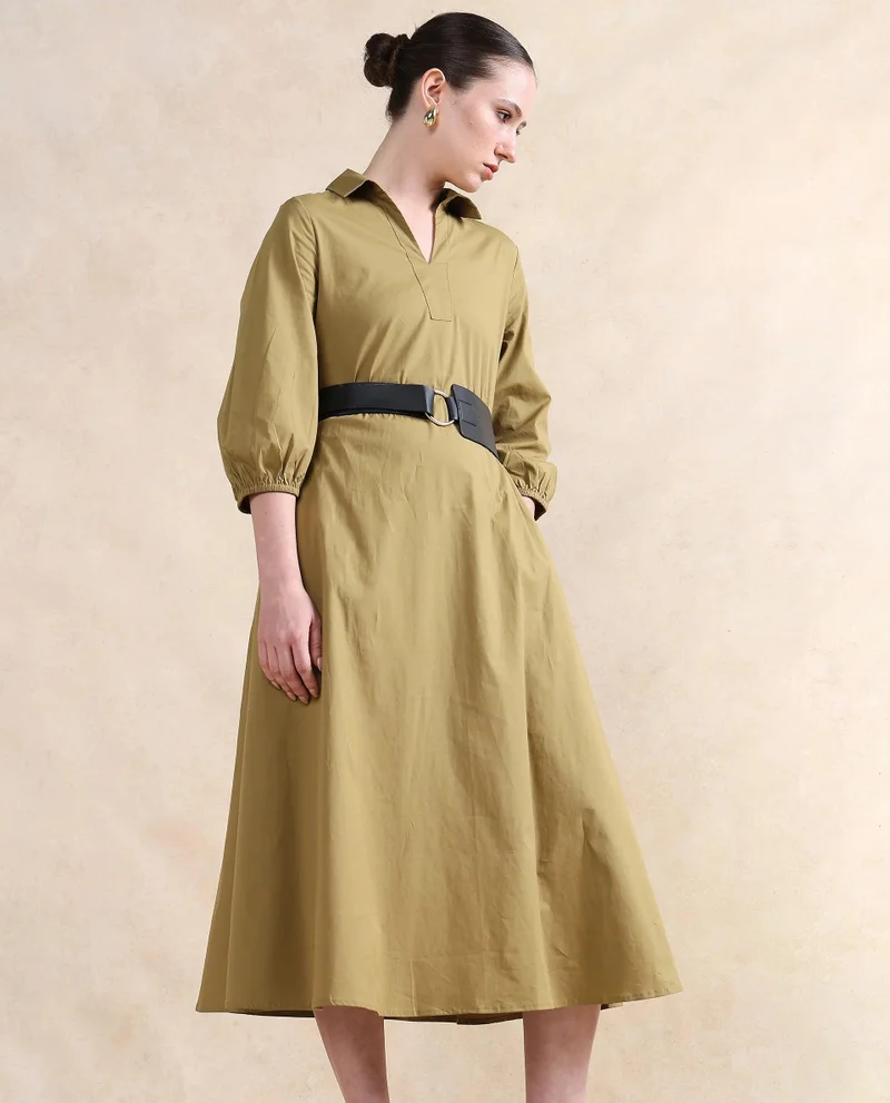 Rareism Women's Collared V Neck Dress