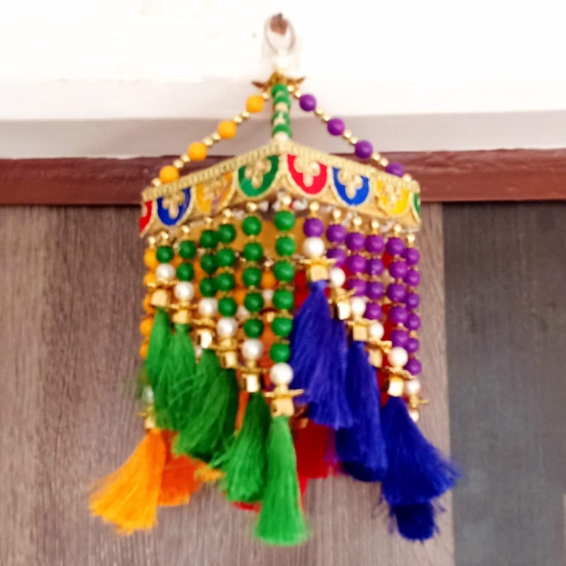 Generic PAHandmade Traditional Colorful Moti Jhumar Designs WallDoor Hanging Center Single 1Hook ToranLatkanBandarwal12 x 10In1Piece  - Image 4