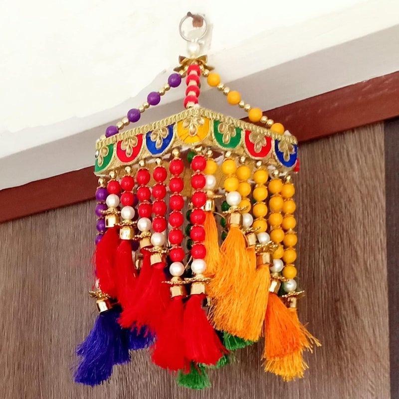 Generic PAHandmade Traditional Colorful Moti Jhumar Designs WallDoor Hanging Center Single 1Hook ToranLatkanBandarwal12 x 10In1Piece  - Image 1