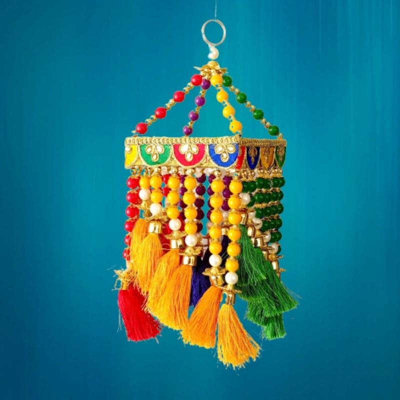 Generic PAHandmade Traditional Colorful Moti Jhumar Designs WallDoor Hanging Center Single 1Hook ToranLatkanBandarwal12 x 10In1Piece  - Image 5