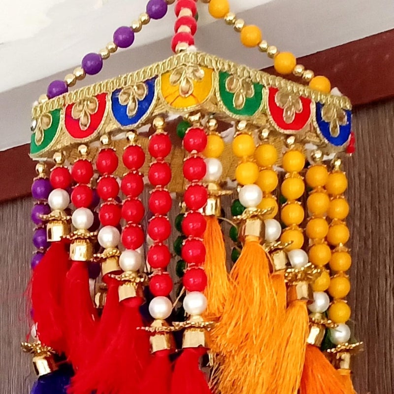Generic PAHandmade Traditional Colorful Moti Jhumar Designs WallDoor Hanging Center Single 1Hook ToranLatkanBandarwal12 x 10In1Piece  - Image 3