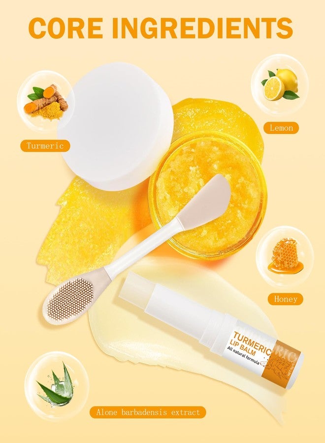 DuaTana 2PCS Turmeric Lip Balm,Hydrating Turmeric Lip Balm with Turmeric Oil For Dark Lips, Long-Lasting Natural Nourishing Balm Moisturizer for Dry, Cracked Lips Exfoliator Scrub Softening Lip Care Set - Image 4