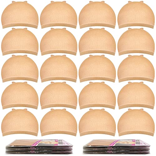 MORGLES MORGLES Wig Caps 20 Pcs Stocking Stretchy Nylon Nude Wig Caps For Women Man Light Brown 