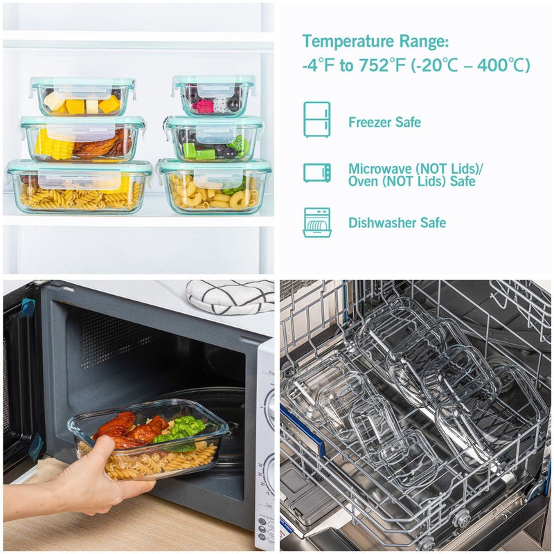 طقم حاويات طعام زجاجية بوروسيليكات مع أغطية، آمنة للميكروويف، 4/8 قطع - Image 4