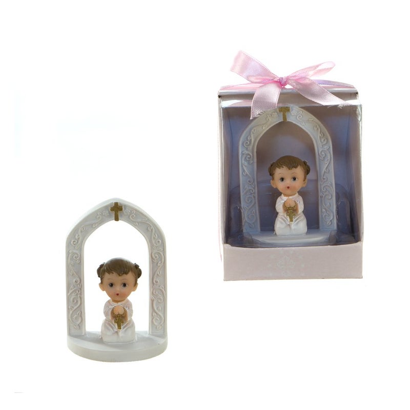 Lunaura Religious Keepsake  Set of 12 Girl Baby Praying Under Arch with Cross Favors  Pink