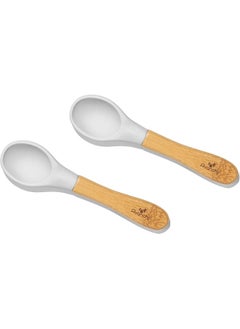 Avanchy Avanchy Baby Spoons Bamboo and Silicone Set, Self Feeding Food Utensils, 4 Months Baby Led Weaning, 2 Pack Gray  - Image 1