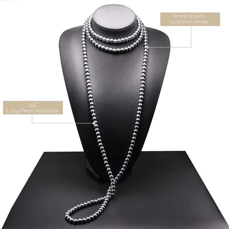 Aisansty Long Pearl Necklaces for Women Cream White Faux Pearl Strand Layered Necklace Costume Jewelry - Image 2