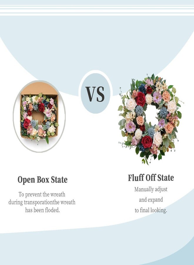 Bibelot 22 Inch Spring/Summer Floral Wreaths for Front Door,Artificial Valentines Day Wreath with Roses Dahlias Gardenias Hydrangeas for Home Wall Window Wedding Party Festival Decor - Image 5