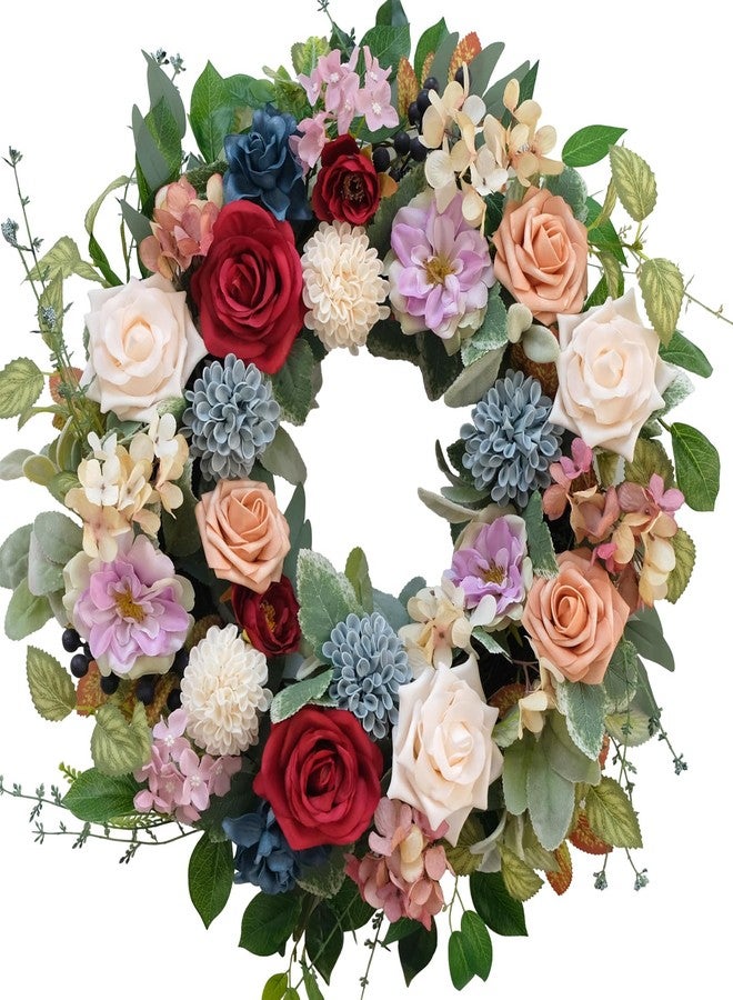 Bibelot 22 Inch Spring/Summer Floral Wreaths for Front Door,Artificial Valentines Day Wreath with Roses Dahlias Gardenias Hydrangeas for Home Wall Window Wedding Party Festival Decor - Image 2