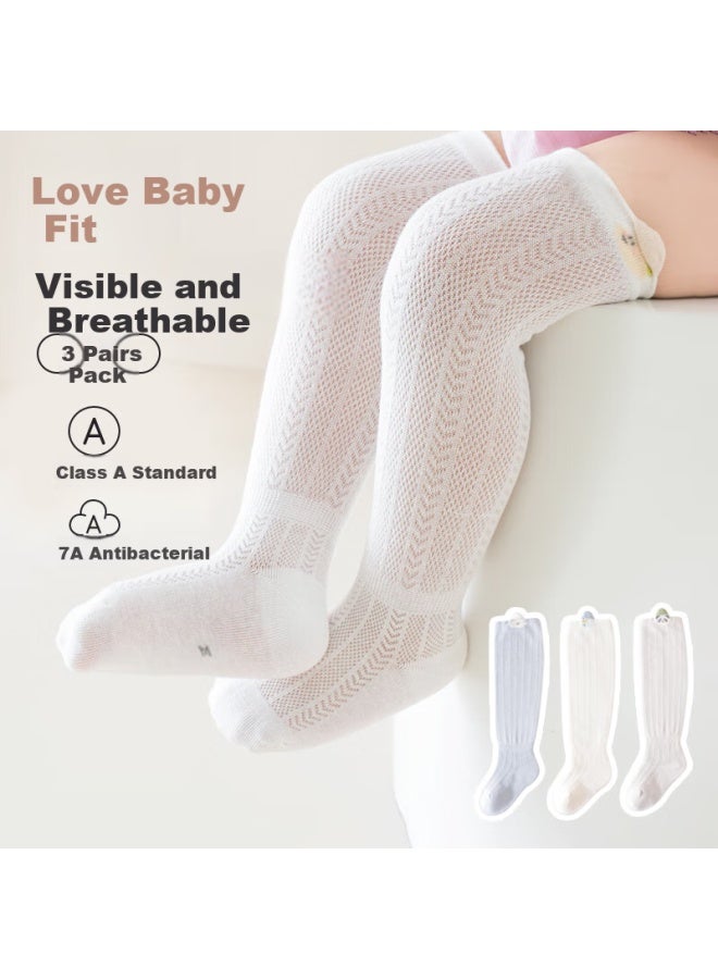 Lovebox Aibao Baby Socks Summer Over-the-knee Long Tube Mesh Socks Newborn Socks Loose Mouth Mosquito-proof Socks 3 Pairs 6-12 Months B3058 - Image 1