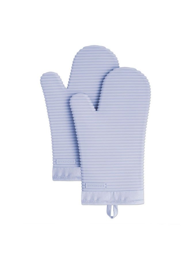 KitchenAid Ribbed Soft Silicone Oven Mitt Set, Lavender Cream 2 Count , 7.5"x13" - Image 1