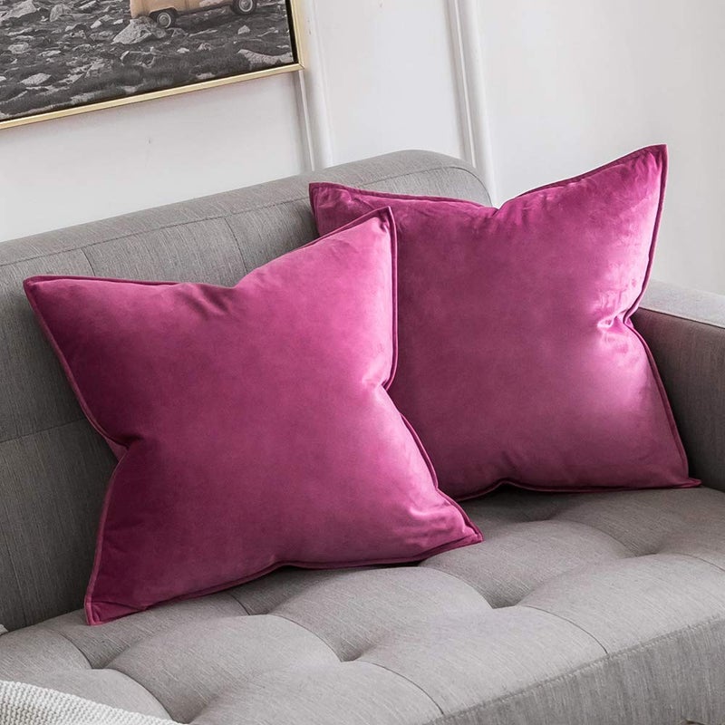 MIULEE MIULEE Pack of 2 Decorative Velvet Throw Pillow Cover Soft Hot Pink Pillow Cover Soild Square Cushion Case for Spring Sofa Bedroom Car 18x 18 Inch 45x 45cm  - Image 1